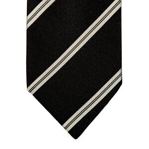 Petronius Necktie Tie Mens Black Silver Striped Repp Silk Made in Italy Designer
